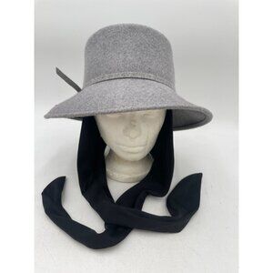 Gray Wool Bucket Hat With Black Ribbon Tie Retro Boho Chic